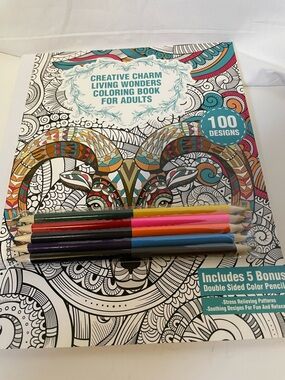Creative Charm Living Wonders Coloring Book with Bonus Colored Pencils